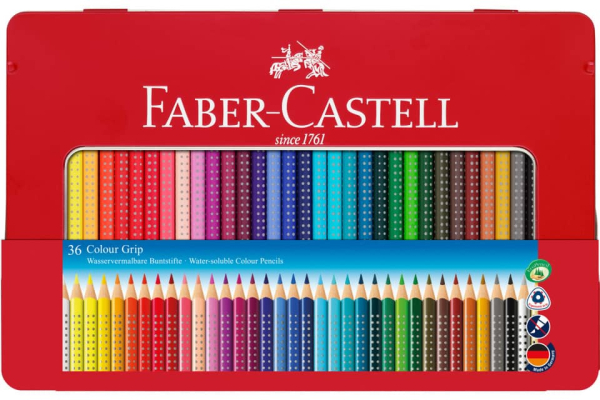 Matite colorate Faber-Castell Colour Grip  assortiti astuccio di metallo da 36 - 112435