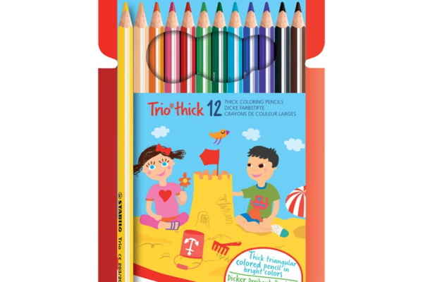 Matite colorate ergonomiche Stabilo Trio thick - mina 4,2 mm - colori assortiti Astuccio da 12 + temperino - 203/2-12