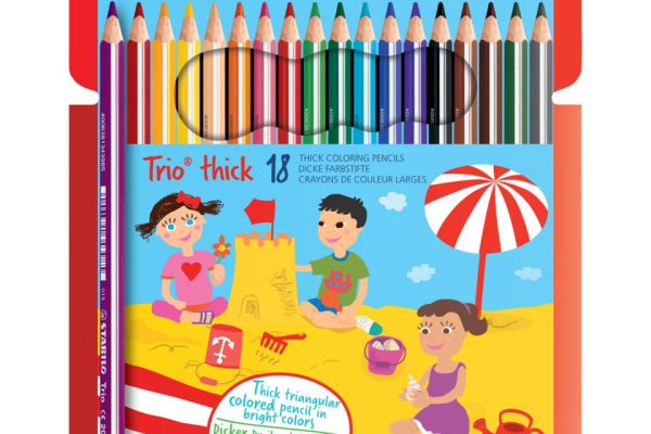 Matite colorate ergonomiche Stabilo Trio thick - mina 4,2 mm - colori assortiti Astuccio da 18 + temperino - 203/2-18