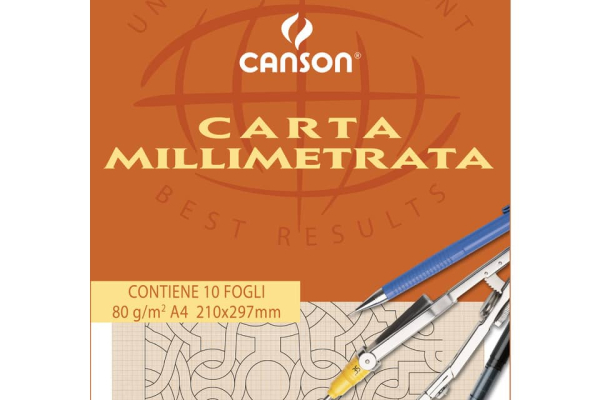 Blocco da disegno CANSON carta millimetrata bianco/arancio 80 g/m² 10 fogli A4 - C200005812