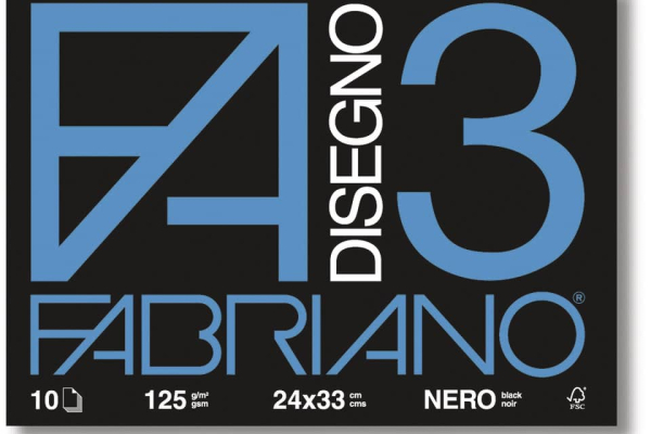 Album da disegno Fabriano F3 NERO 125 g/m² 24x33 cm nero - 10 fogli 04001017
