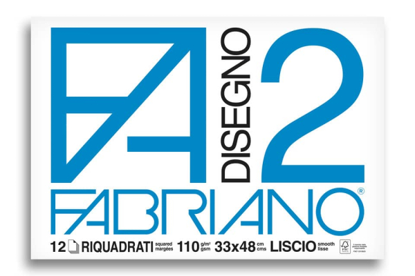 Album da disegno Fabriano F2 collato 1 lato 110 g/m² 33x48 cm 12 ff. lisci riquadrati - 06201534