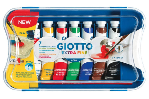 Tempere GIOTTO Extra 12 ml assortiti scatola 7 tubetti + 1 pennello 30310000