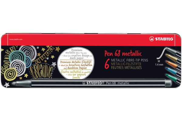 Pennarelli Stabilo Pen 68 metallic 1 mm scatola in metallo assortiti Conf. 6 pezzi - 6806/8-32