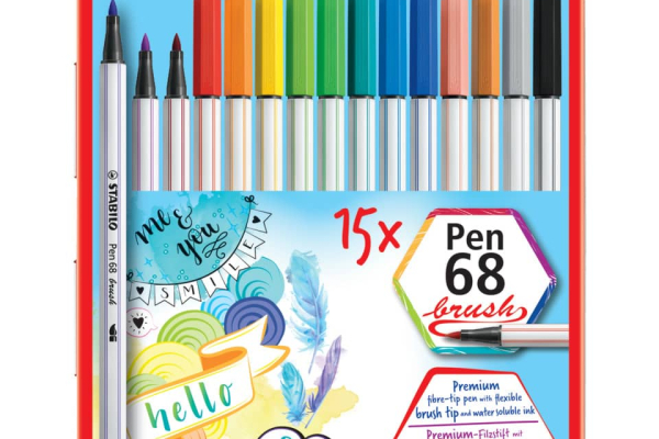 Pennarelli Stabilo Pen 68 brush punta a pennello M  1 mm - assortiti scatola in metallo da 15 pz - 568/15-32