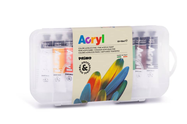 Colore acrilico fine Primo H&P 18 ml - scatola polipropilene da 10 tubetti - colori assortiti - 405TA10SP