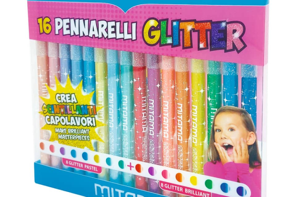 Pennarelli Mitama Glitter e Pastello punta media 3 mm - presa triangolare - colori assortiti conf. 16 pezzi - 62845