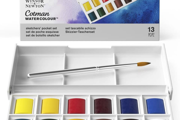 Set acquerelli Sketchers Cotman 12 1/2 godet + pennello Winsor&Newton colori assortiti - 0390640