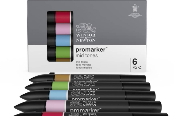 Set 6 pennarelli Promarker doppia punta fine-larga Winsor&Newton - assortiti colori tenui - 0290112