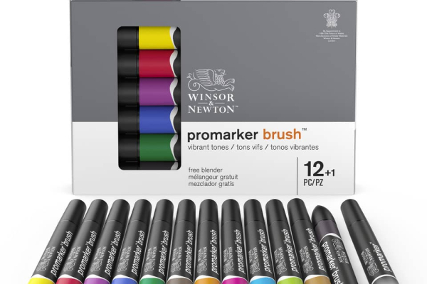 Set 12 pennarelli doppia punta brush colori vivaci assortiti + 1 blender Winsor&Newton - 0290145